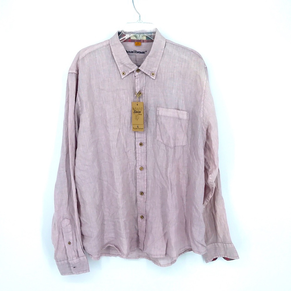 NWT Tailor Vintage Button Up Linen Shirt 2XL Pink
